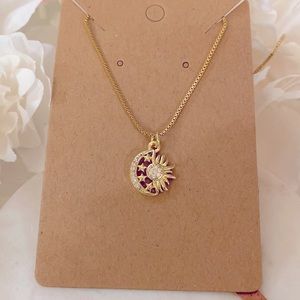 Gold Rhinestones Moon and Star necklace NWT
